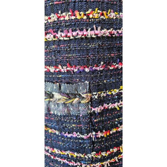 Talbots Fringe Trim Tweed Blazer Jacket Women Sz 6 Blue Long Sleeve Career Lined - Picture 6 of 9